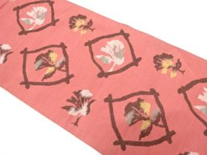 アンティーク　抽象菱に花模様織り出し名古屋帯（着用可）